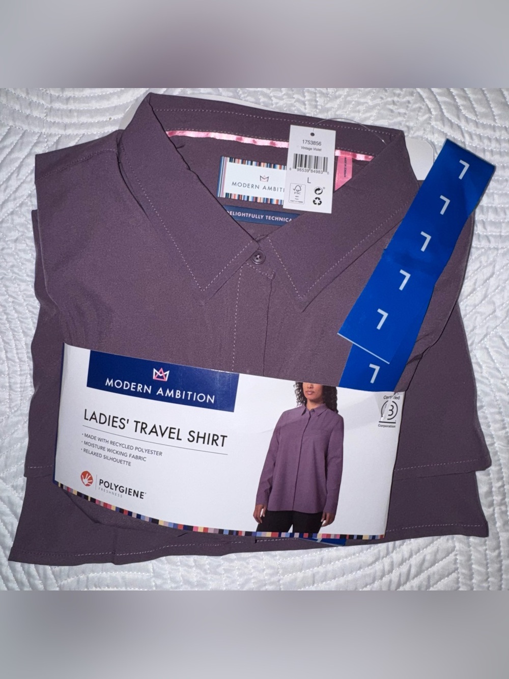 NWT Modern Ambition Vintage Violet Ladies’ Travel Shirt Size Large